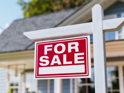 For Sale Real Estate Sign In Front of House. No property release needed - this is a 3D rendering. For Sale Real Estate Sign In Front of House. No property release needed - this is a 3D rendering.